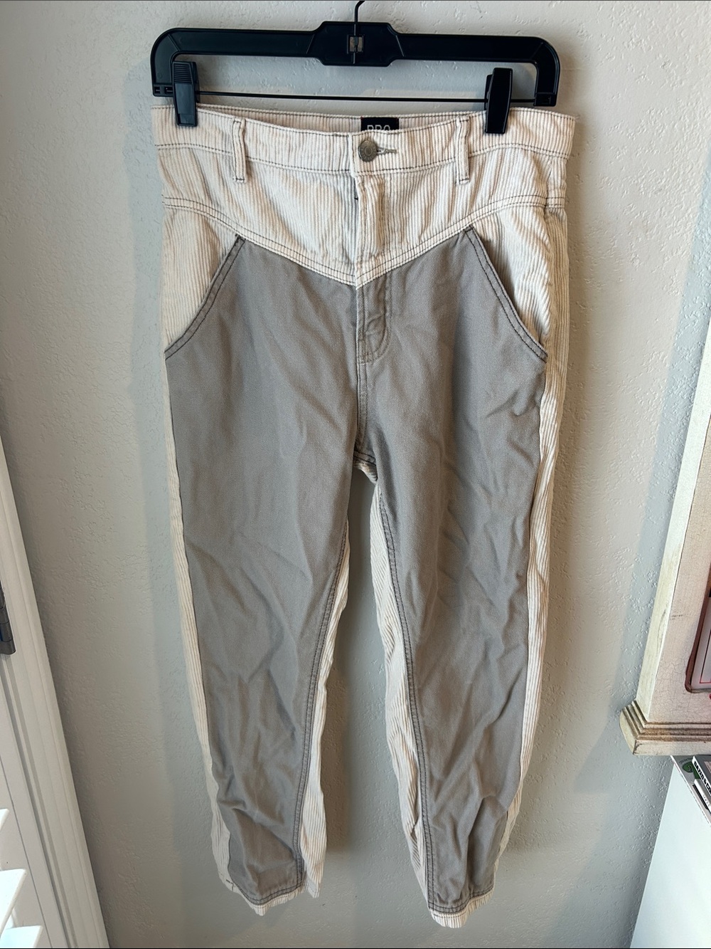Two-Tone Beige and Light Gray Casual Pants